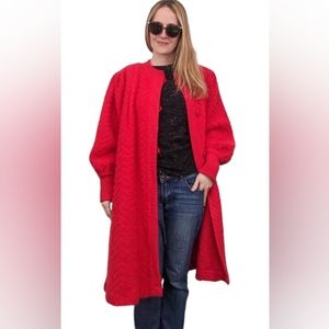 Red Sweater Jacket Knit Indoor Outdoor Vintage 70s Andersons M